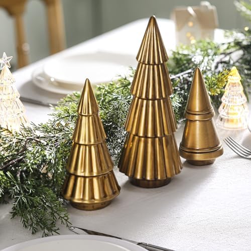 3 Pcs Neutral Christmas Tree Figurines,Gold - Image 4