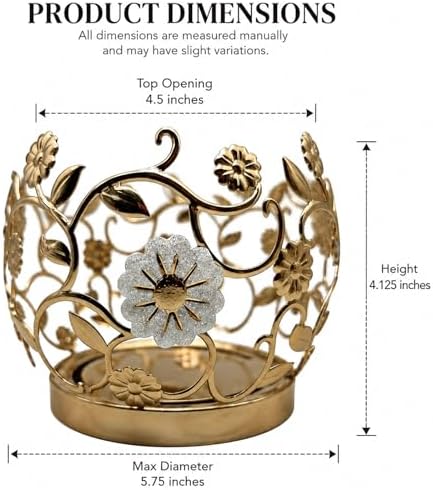 3 Wick Candle Holder, Fits 4 Inch Diameter Jar Candles, 5.75" D × 4.1" H Decorative Candle Stand for Home, Living Room, Bedroom, Office & Gifting (Floral Golden) - Image 2