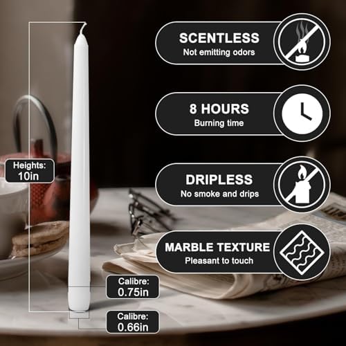 36 Pack White Taper Candles丨Taper Candles 10 Inch Dripless丨Unscented & Smokeless Candlesticks Bulk丨7-8 Hours Long Burning Tall Candles丨Ideal for Christmas Weddings Parties Dinner - Image 3
