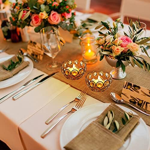 Potchen 6 Pcs Tea Light Candle Holders - Crystal Votive Candle Holders Tealight Jewel Bowl Stands Decorative Centerpiece for Wedding Party Home Table Decor (Gold) - Image 4