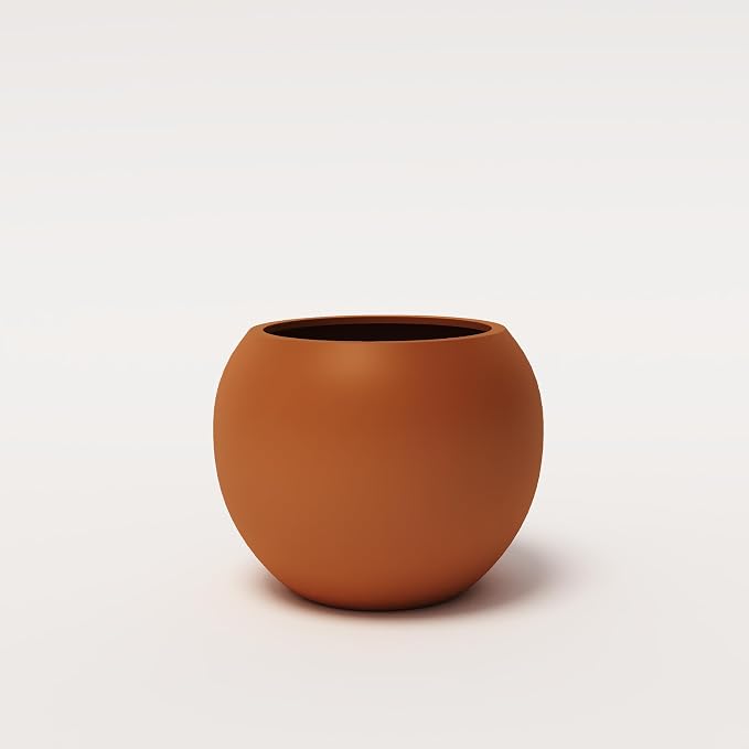 DTY Premium Mt Sherman Fiberstone Sphere Planter for Indoor Outdoor Use, Round Pot for Olive Tree, Lightweight, Smooth Finishes. 2 Coco Mats. Terracotta, Small 12.6" D x 10'' H. 8.5” Pot Opening