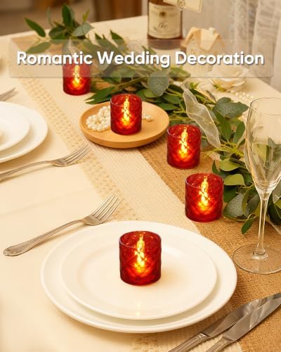 Homemory 2" Red Acrylic Votive Candle & Holders with Auto Timer, 6 Pack - Image 7