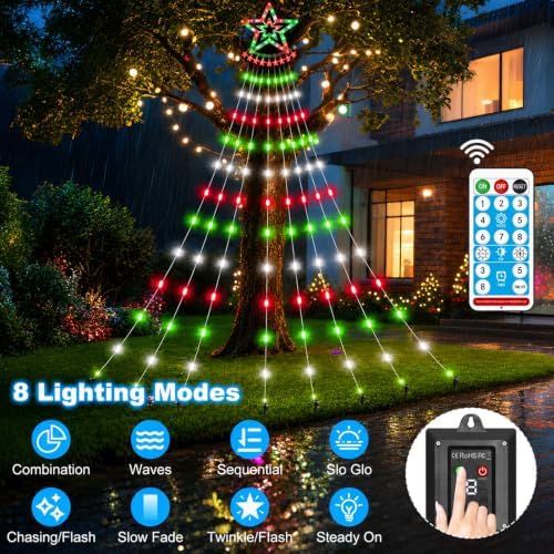 Solar Christmas Tree Lights, 18.37ft 532LED, Red Green White - Image 2