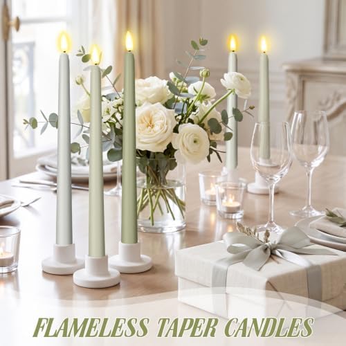 Macarrie 24 Packs Flameless Taper Candles Battery LED 11",Sage Green - Image 5
