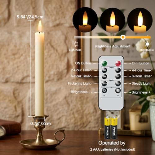 GenSwin Flameless Taper Candles LED Battery Operated Remote Timer Ivory - Image 2