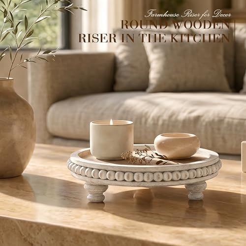 EOSAHR Beaded Wood Riser, Pedestal Stand for Home Essentials, Dark Natural - Image 4