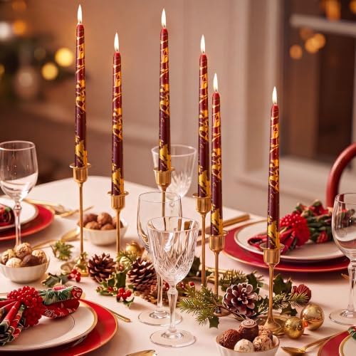 Conelist 10 Pcs Burgundy and Gold Taper Candles Candlesticks 9.8" - Image 5