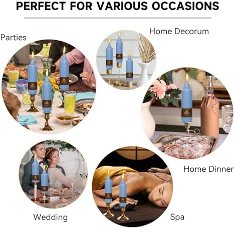 Small Candlesticks Short Taper Candle,5inches Grey Blue Candle Sticks Dripless Tapered Candles for Home Decor Weddings Festive Party Holiday,7D-GB - Image 5