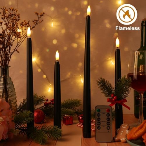 Rossesay 16 Pcs Black Flameless Taper Candle with Remote Timer - Image 2