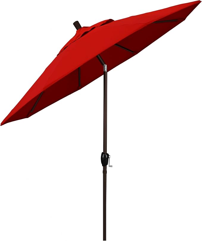 California Umbrella 9' Round Aluminum Market Umbrella, Crank Lift, Push Button Tilt, Bronze Pole
