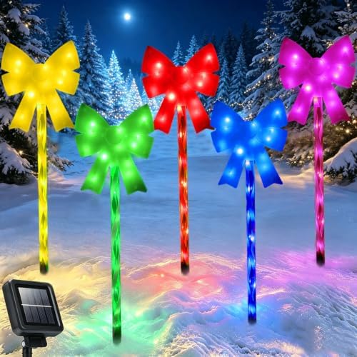 Outdoor Christmas Decorations Solar Colorful Bow Pathway Lights, 5 Pack by TGTAAH