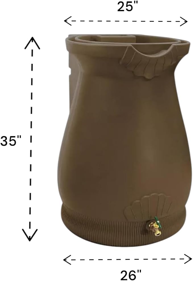 Rain Wizard Decorative Urn Rain Barrel, Durable polyethylene Resin, with Brass Spigot, Flat-Back Design,Perfect for Gardening Any Home (Oak, 65 Gallon)