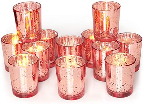 Volens Rose Gold Votive Candle Holders Bulk, Mercury Glass Votives 12 Pack by VolensLightUpYourLife