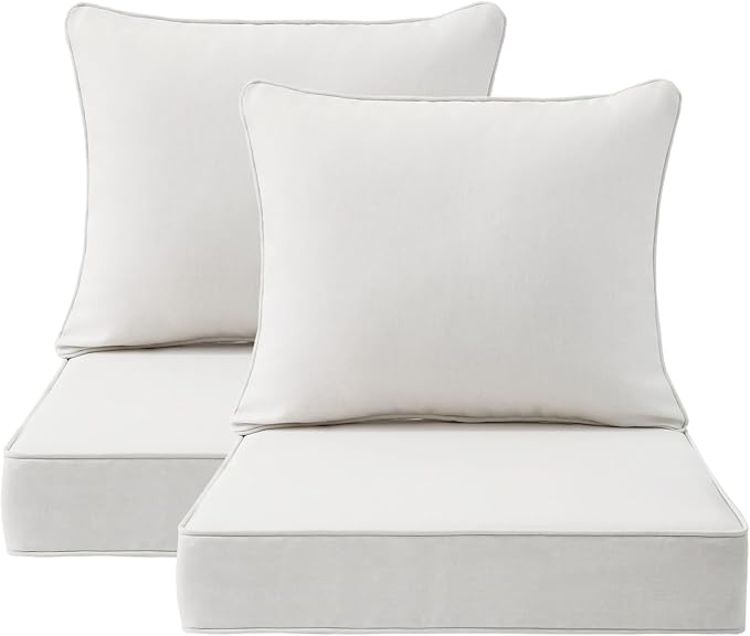Unimatta Outdoor Patio Chair Cushions Set, 24" x 24"(24x24 Back), Set of 2, Water-Repellent, Fade Resistant, Deep Seat Bottom and Back Cushion for Backyard, Couch, Sofa, Linen