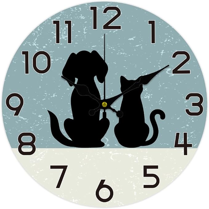CHGCRAFT Cats and Dogs Wall Clock 12 Inch Battery Operated Wall Clock Non Ticking Silent Decorative Clock for Office Bedroom Home Decor