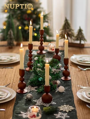 NUPTIO Wooden Taper Candle Holders, Set of 6 Brown Candlesticks - Image 6
