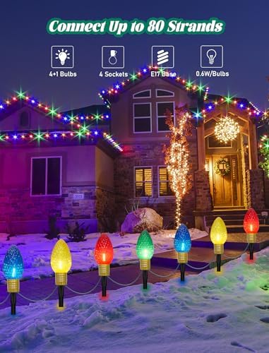 C9 Multicolor Christmas Decorations Outdoor Waterproof, 8FT Strawberry Jumbo Walkway Lights with 4 C9 LED Bulb, Connectable Marker Stakes Landscape Lights for Winter Yard Garden Lawns Xmas Holiday - Image 2