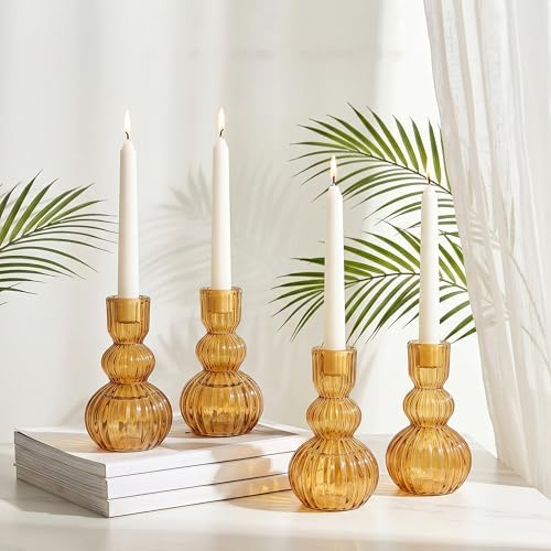 Glass Taper Ribbed Candle Holders Set of 8 by ysnn