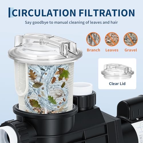 Pool Pump Above Ground/Inground, 2.5 HP Self Priming Swimming Pool Pump, 115V/230V Dual Voltage Single Speed Pumps with Strainer Basket, 100 GPM Heavy-Duty Pump for Swimming Pools, Spas, Hot Tub