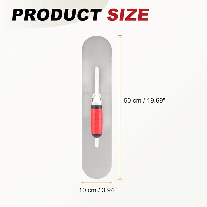 HARFINGTON Double Round Drywall Trowel 20" x 4", 402 Stainless Steel Concrete Finishing Trowel Art Paint Plastering Hand Tools with TPE Grip, for Concrete Cement, Silver