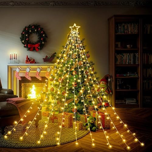 Outdoor Christmas Decorations Star String Lights, 320 LED 11.5 ft Waterfall Tree Lights with 8 Lighting Modes Christmas Star Lights for Indoor Outdoor Yard Home Festival Party Xmas New Year Decor - Image 2