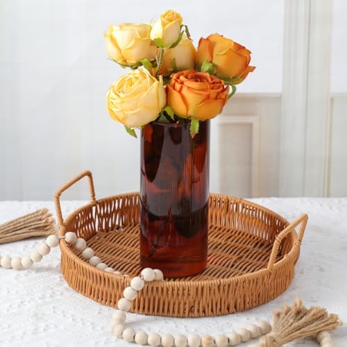 Amber Cylinder Vases, 8 Inch Tall, Amber Ribbed - Image 4