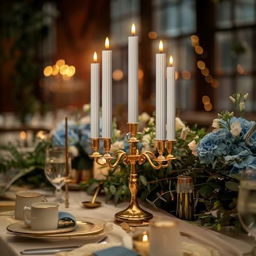 12 Pack, 10" LED Flameless Real Wax Cream Beige Fluted Ribbed Grooved Taper Candles, Remote & 24h Timer Memory, On/Off Button, Dimmable, Flicker Mode, Battery Operated, Wedding - Image 6