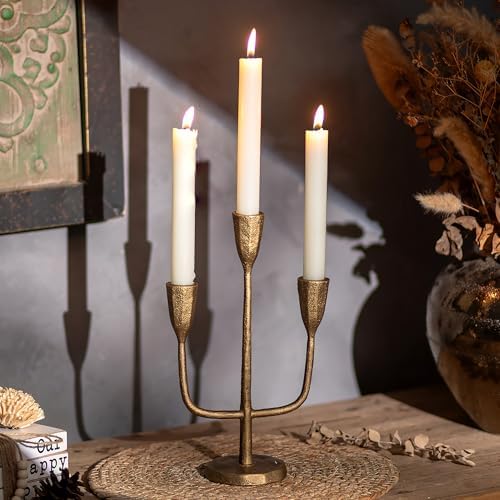 Cast Iron Gold Candelabra: 10.4 Inch Tall Brass Candlestick Holders by CreatedforWeddingsandHome