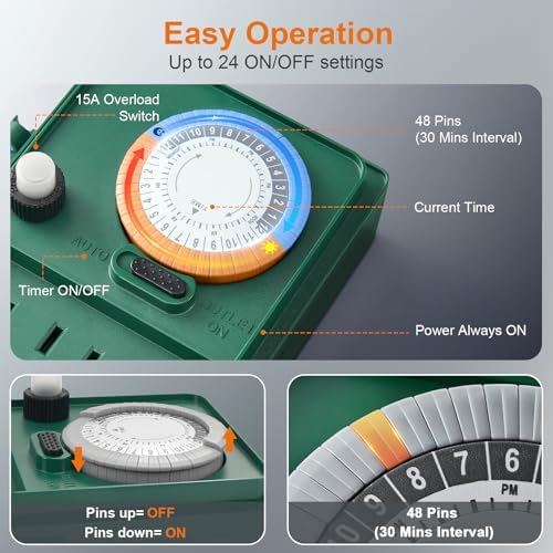 Outdoor Power Stake Timer 24-Hour Mechanical Timers Waterproof - Image 2