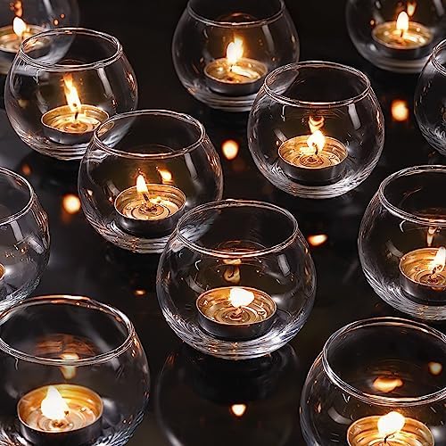 12 Pcs Tealight Candle Holder- Round Clear Candle Centerpieces for Tables, Wedding Shower, Bridal Shower Table Decorations by LAMORGIFT