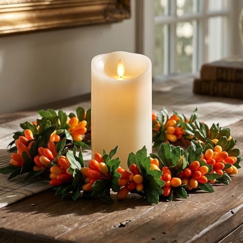 Daifunli 2 Pcs Fall Candle Rings Wreaths for Pillar 3.9 Inch Pip Berry - Image 3