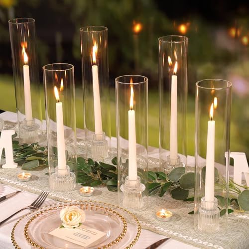 NITIME 9 Set Hurricane Glass Candle Holders for Taper Candles, Candlestick Holders with Windproof Glass Tubes(11.8"/12.6"/13.8" H), Taper Candle Holders for Table Centerpieces, Wedding, Party Decor - Image 3