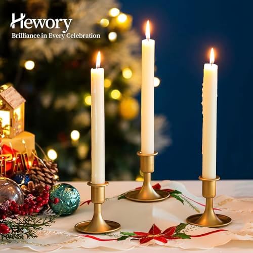 Gold Taper Candle Holder Set of 12, Hewory Short Skinny Brass Candlestick Holders, Vintage Small Low Metal Candles Sticks for Wedding Centerpieces Christmas Birthday Party Holiday Dinning Table Decor - Image 5