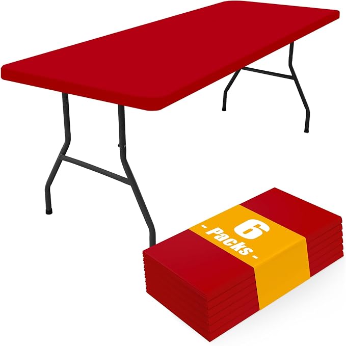 Smiry 6 Pack Rectangle Picnic Table Cloth, Waterproof Elastic Fitted Tablecloths, Washable Polyester Rectangular Patio Table Cover for Camping, Indoor and Outdoor (Red, 30"x48")