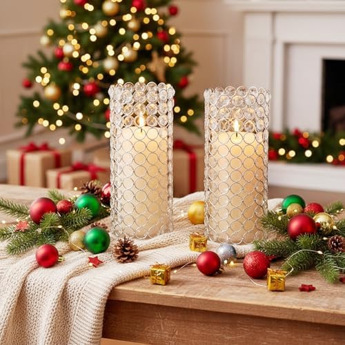 LoveCat Silver Crystal Candle Holders - Hollow Bling Crystal Vases, 10.4" Tall Cylinder Vases for Centerpieces, Elegant Metal Hurricane Candlestick Holders for Event Party Wedding Home Decor (8pcs) - Image 2