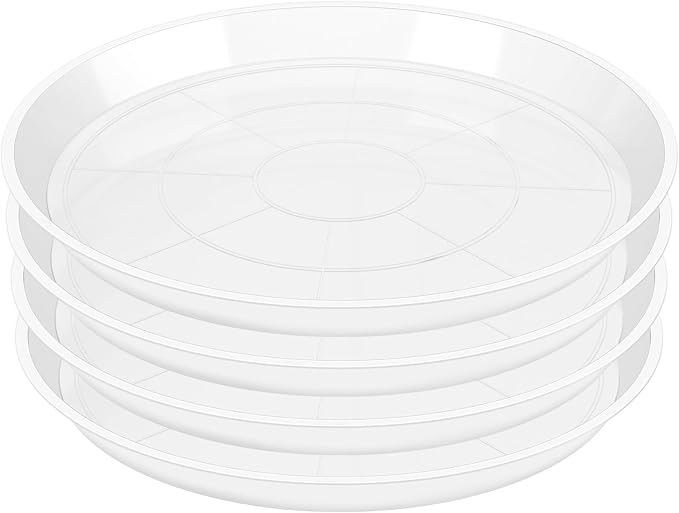 OUPSAUI 4 Pack Clear Plant Saucer 4 6 8 10 12 14 16 18 20 22 Inch Plant Trays for Pots, Plastic Extra Large Planter Saucers for Outdoors Indoors, Drip Catcher Water Tray for Plants (14 Inch)