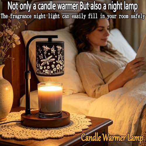 Candle Warmer Lamp,Candle Warmer,Candle lamp,Gifts for mom,Valentines Day Gifts,Candle Holders for Home Decor,Wooden Base，with 2 Bulbs(Black Butterfly Dragonfly)… - Image 5