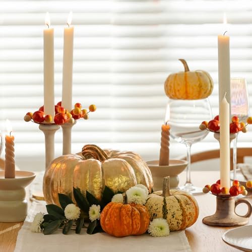 Daifunli 2 Pcs Fall Candle Rings Wreath for Taper 1.25 Inch Pumpkin Berry - Image 6
