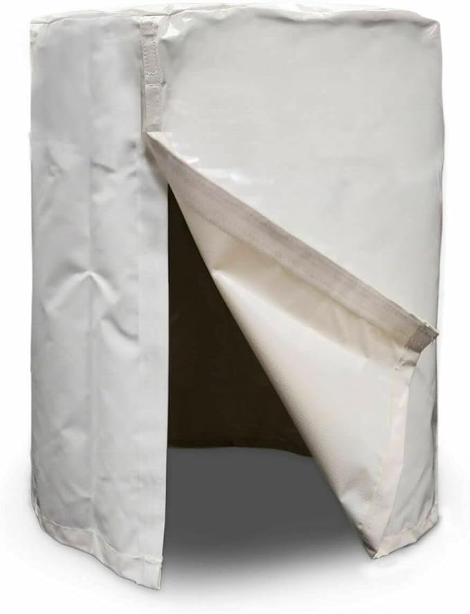 55 Gallon Rain Barrel Cover, White Vinyl, Waterproof Drum Protector with Hook and Loop Closure, for Canopy Tent Weights and Outdoor Storage 24 x 36 Inch, Fits Most 55 Gallon Drums