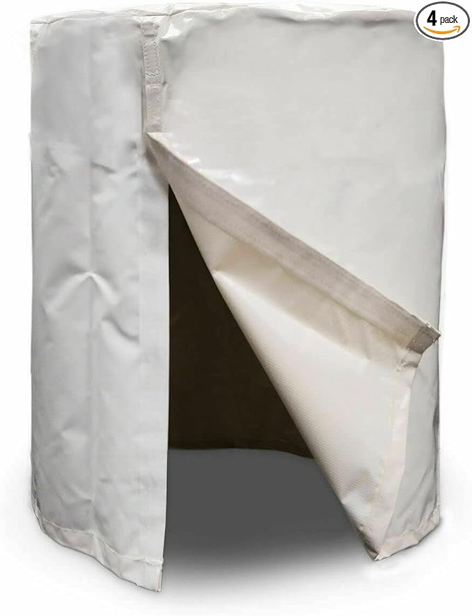 Moose Supply 55 Gallon Rain Barrel Cover, White Vinyl, Fits Most 55 Gal Drums, 24 x 36 inch, Outdoor Waterproof Snow Cover, Hook/Loop Closure, Canopy Tent Aesthetics, UV Protection, 4 Pack Bundle