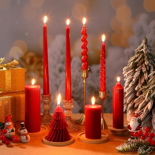 Nuanchu 8 Pcs Christmas Spiral Taper Candles Smokeless, Red - Image 3