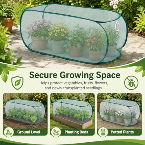 1PC Pop Up Garden Plant Cover 47" x 18" x 16"-Collapsible Mesh Plant Cover with 30% Sunblock Shade Cloth for Raised Garden Bed, Outdoor Plant Cover Against Birds, Rabbits & Squirrels - Image 5