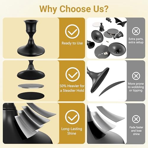 zeochyni Elegant Black Taper Candle Holders for Home Decor, Set of 2 - Image 3