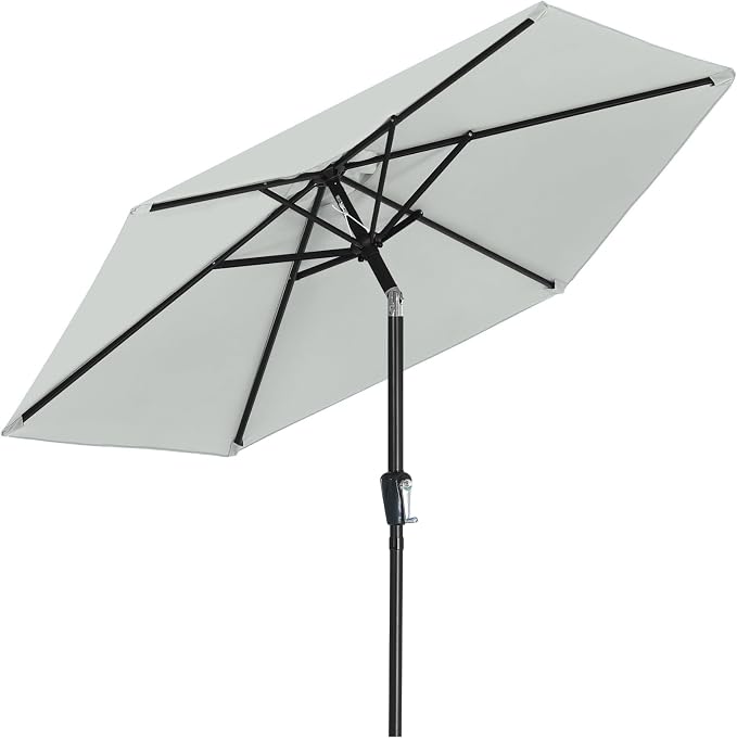 MASTERCANOPY 7.5FT Patio Umbrella with Push Button Tilt and Crank, Outdoor Market Umbrella with 6 Sturdy Ribs, UV Protection & Waterproof for Garden, Deck, Backyard, Pool (Light Gray)