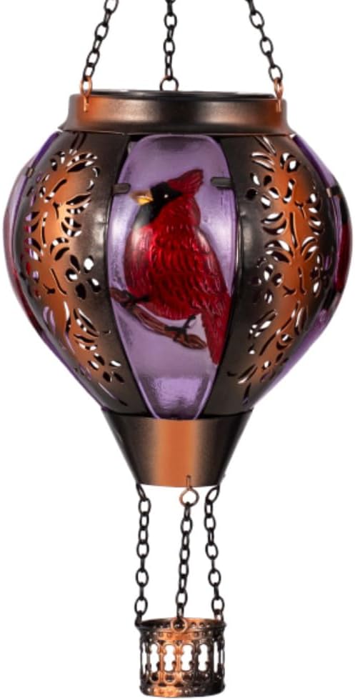 STARSOUL Cardinal Solar Hot Air Balloon Lantern with Flickering Flame, Cardinals Hanging Solar Lantern Outdoor Waterproof, Red Bird Hot Air Balloon Solar Light Decorations for Garden Yard Lawn
