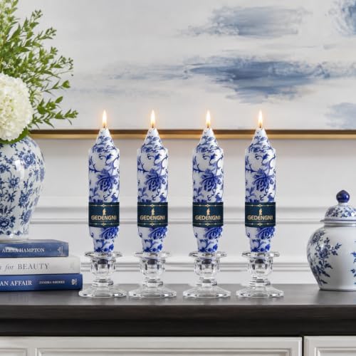 Blue White Floral Taper Candles 5 Inch, 4 Pack Chinoiserie Decor - Image 6