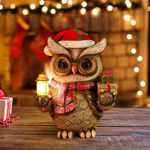 Solar Christmas Owl Decoration Resin Owl Outdoor Statue with LED Lantern for Porch Garden Patio Yard Home Decor Christmas Housewarming Gifts for Women Mom by WONDHOME