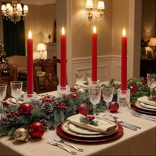 Simplelight Red Flameless Taper Candles with Timer, 9 Inch, Pack of 4 - Image 5