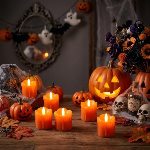 Orange Flameless Votive Candles Battery Operated with Remote Timer - Image 7