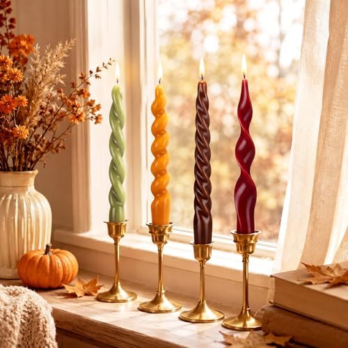 Nuanchu 4 Pcs Twisted Taper Candles,7.87 Inch,Pure,Fall Thanksgiving by Nuanchu